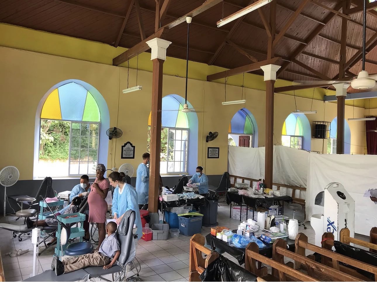 FLOSS Jamaica temporary clinic setup in a community venue